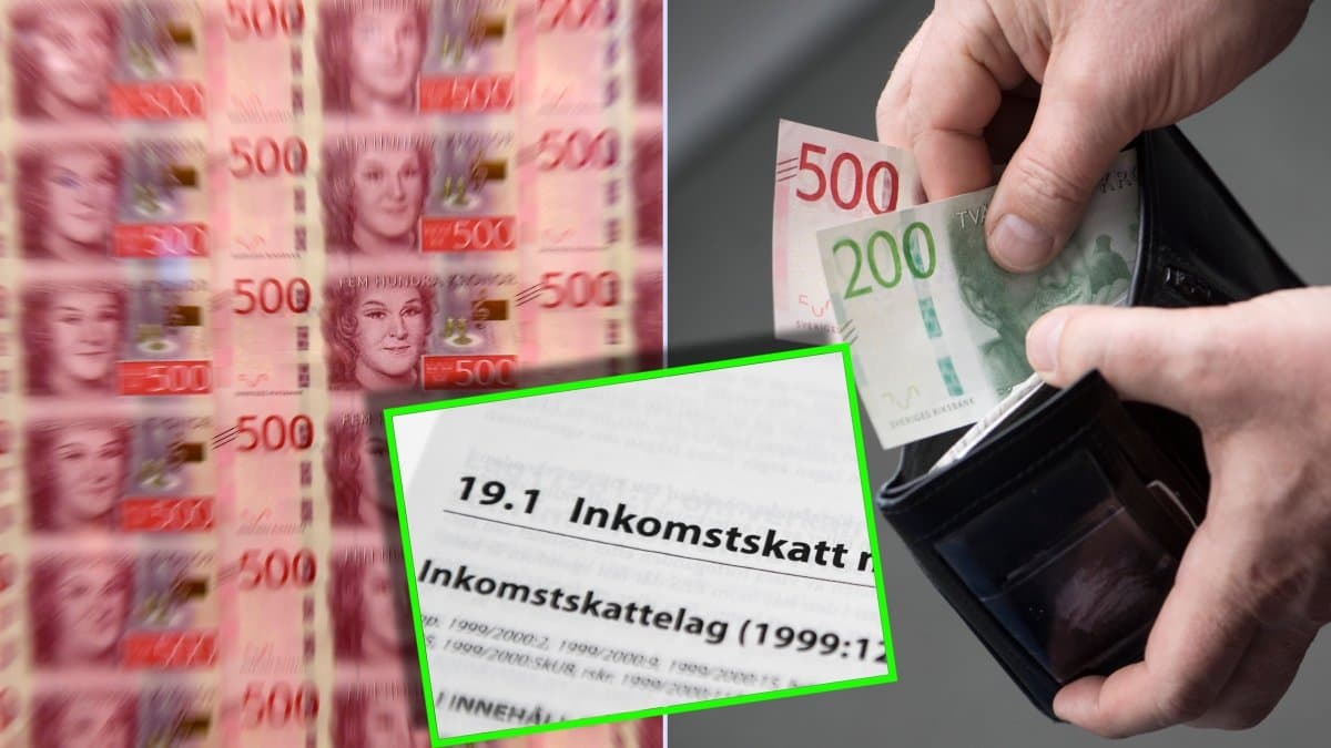 Sedlar, plånbok och lagbok om inkomstskatt.