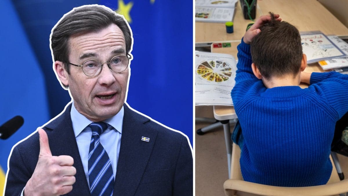 Ulf Kristersson och barn i skolan