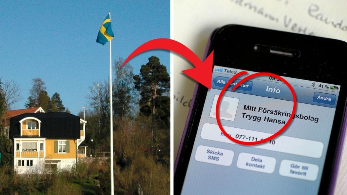 Sverigeflagga och hus samt en mobil.