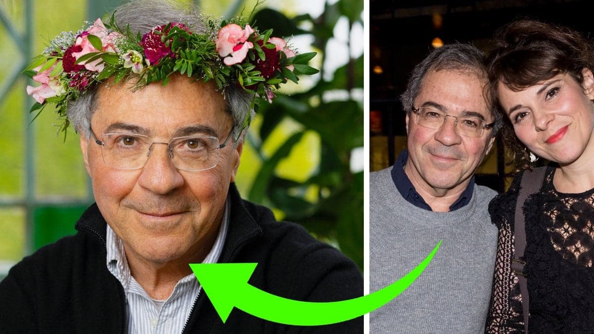 Göran Rosenberg med blomkrans, och en bild på Göran Rosenberg och hans dotter Vanna Rosenberg