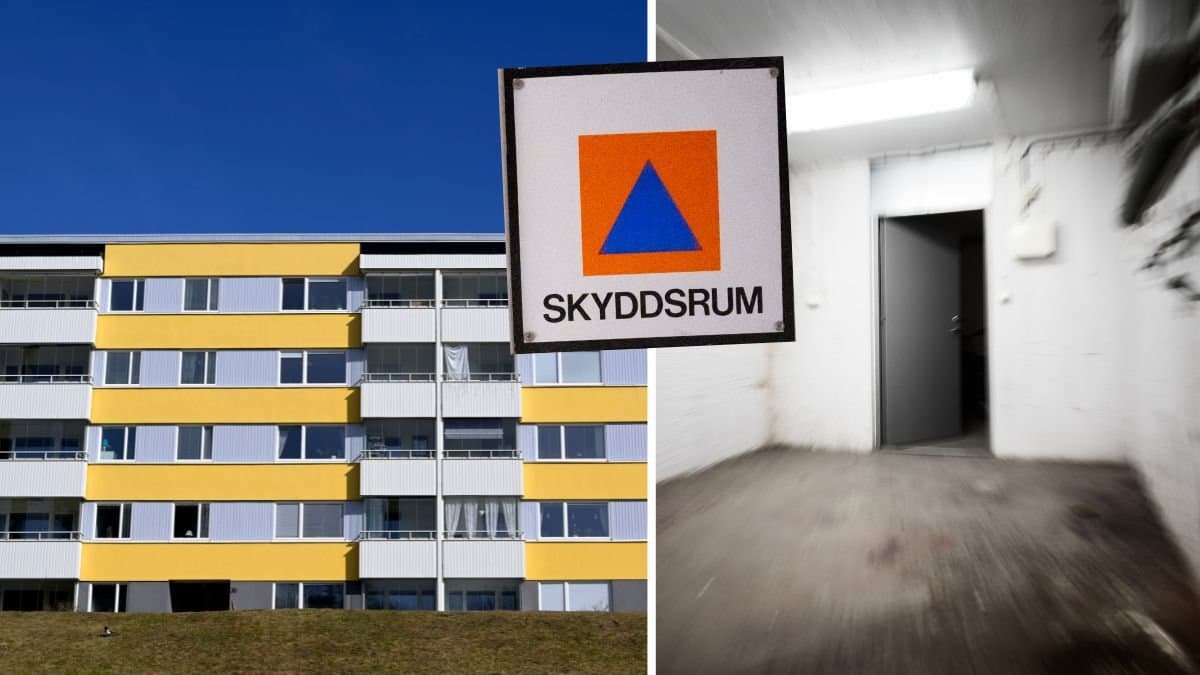 Bostadshus och ett skyddsrum.