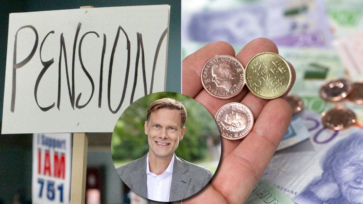 Skylt, pengar och pensionsekonomen Dan Adolphson Björck.