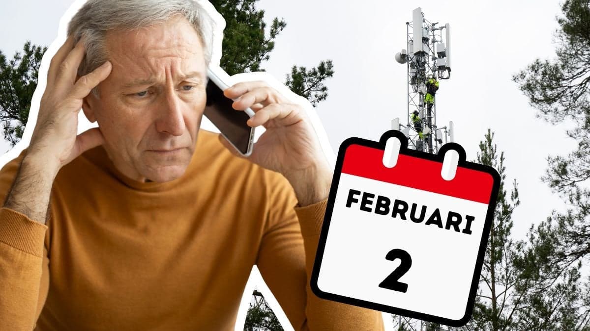 Äldre man i mobiltelefonsamtal och en mobilmast