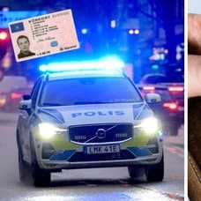 Polisbil och ett svenskt körkort.