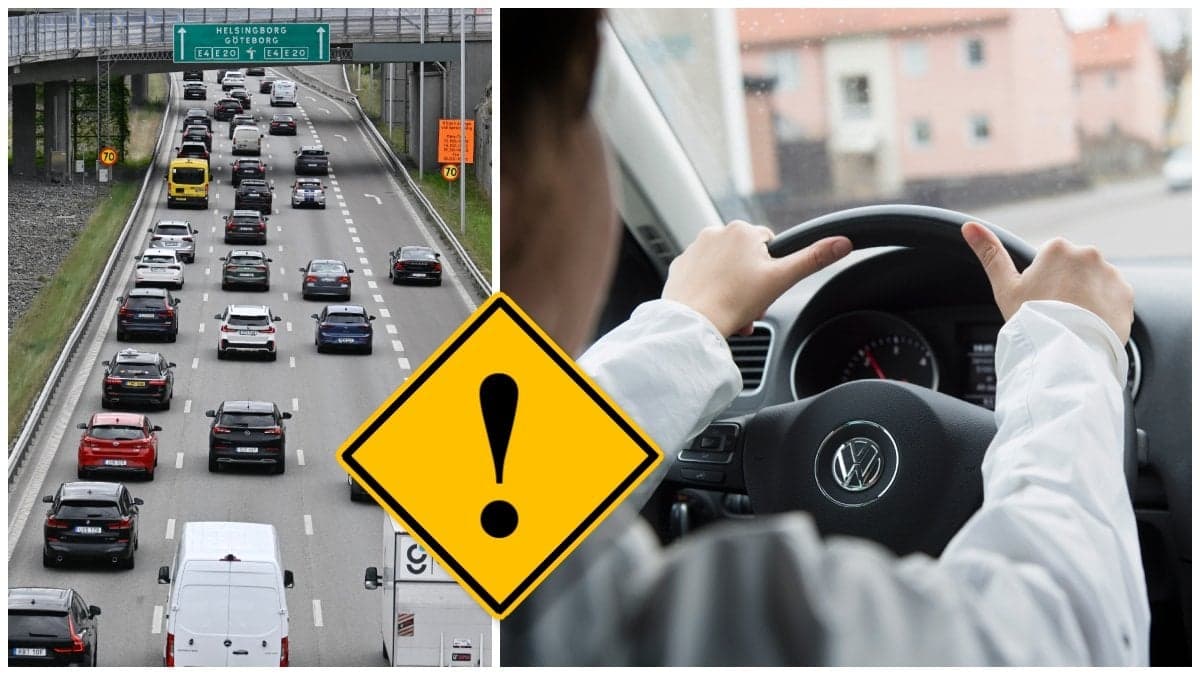 Trafik på motorväg och en person som kör bil