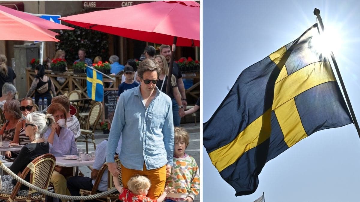 Sverige uteservering och krog, samt Sverige flaggan.