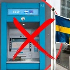 Bankomat, plånbok med kontanter, svensk flagga