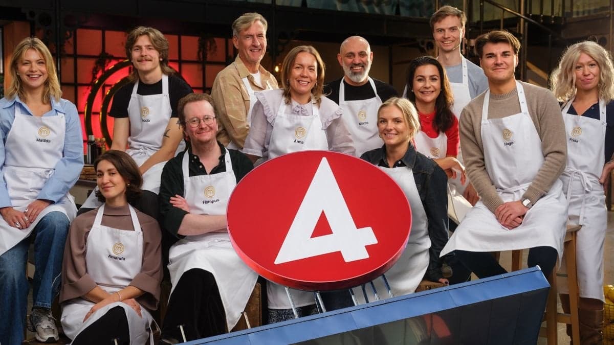 Deltagarna i Sveriges mästerkock 2026 och TV4:s logga 