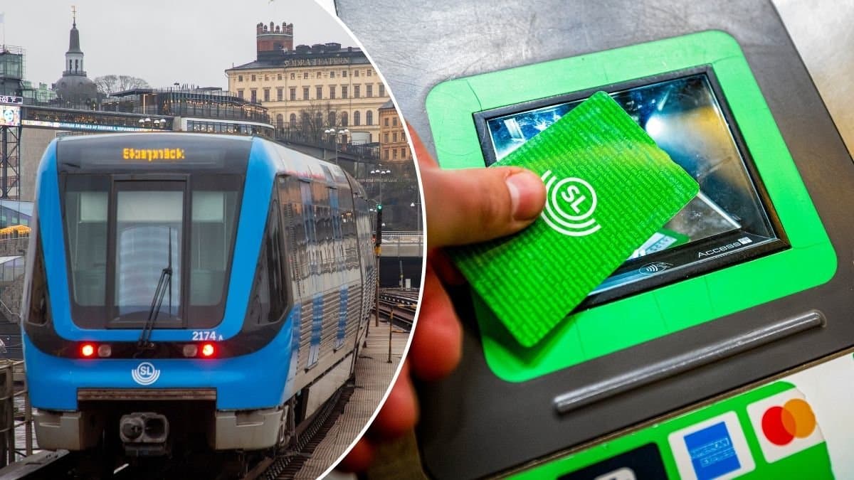 Bilder på ett grönt SL-kort och tunnelbanan.
