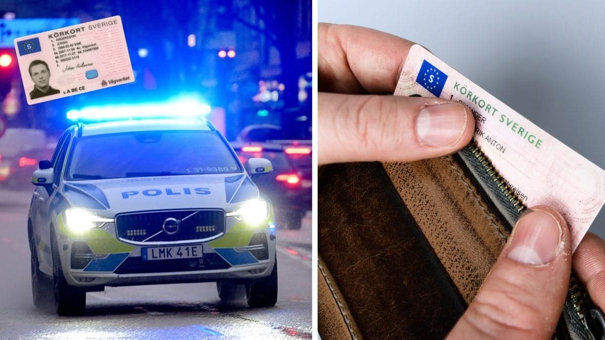 Polisbil och ett svenskt körkort.