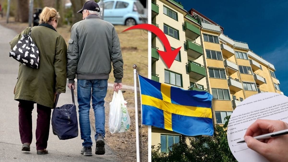 Sambos som promenerar och lägenhetshus.