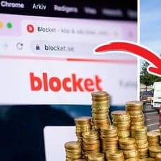 Blocket hemsida och en röd bil i trafiken.