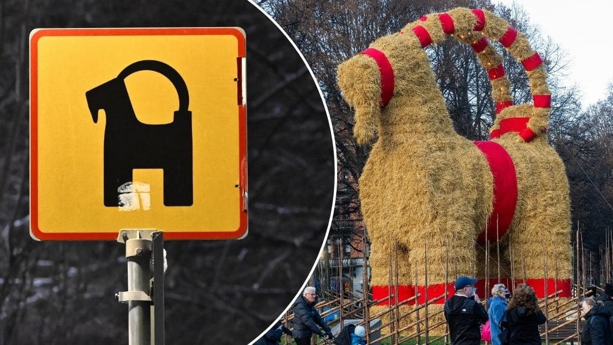 Bild på Gävlebocken och en skylt på bocken.