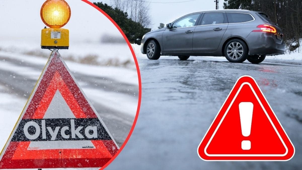 Trafikolycka och bil på isig väg