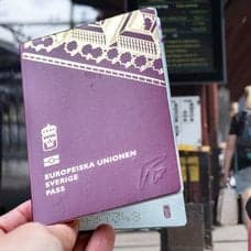 Pass och en resenär på en tågperrong.