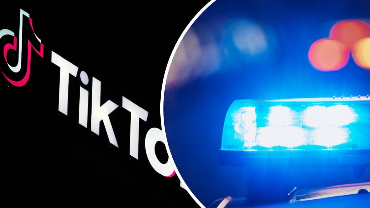 TikTok-logga vänster. Blåljus höger.