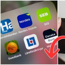En mobilskärm med flera svenska banker och en tom plnbok.