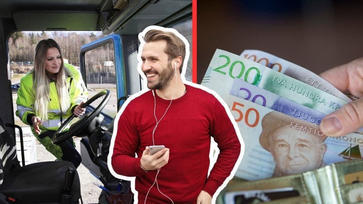 Lastbilsförare, glad kille plånbok