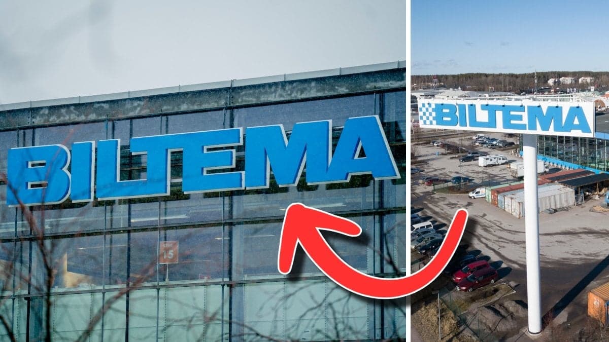 Två Biltema-skyltar.