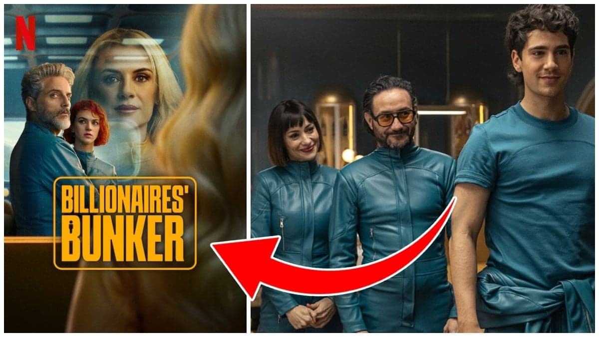 Omslaget till Billionaires bunker och skådespelarna i Netflix-serien