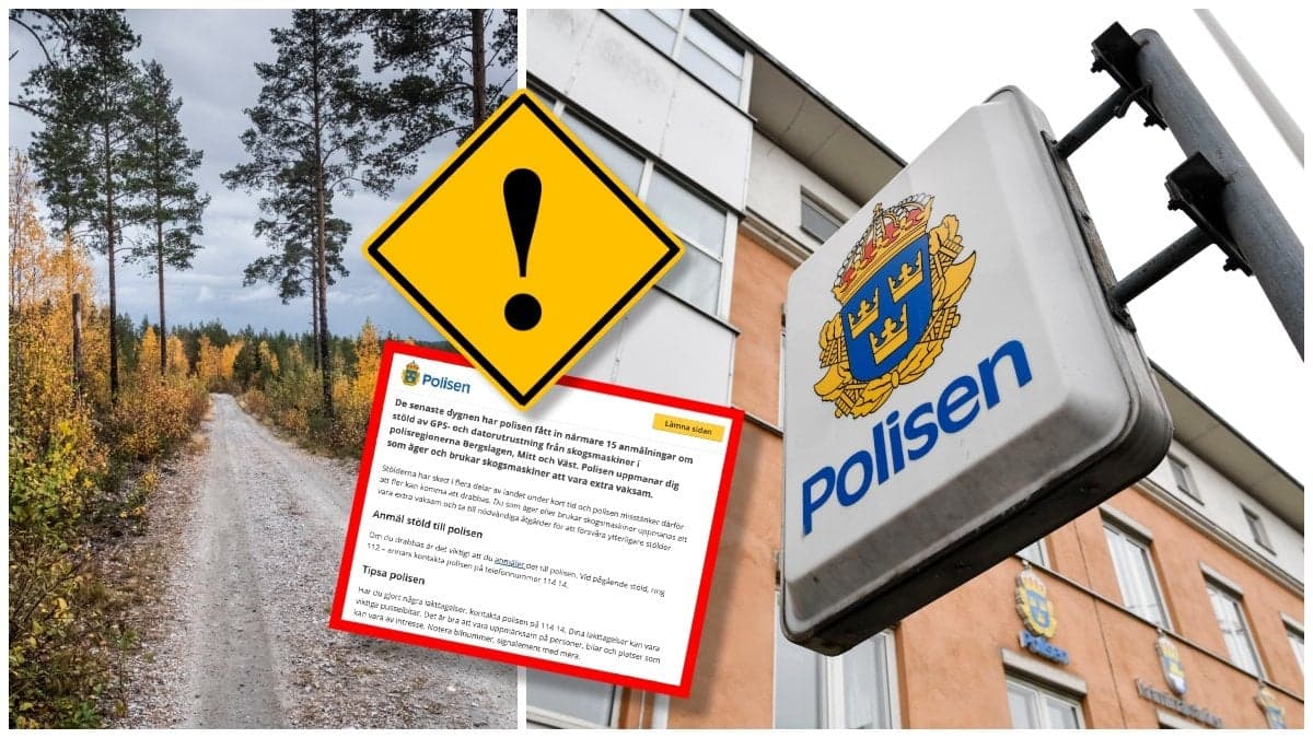 Skogsväg och en polisskylt