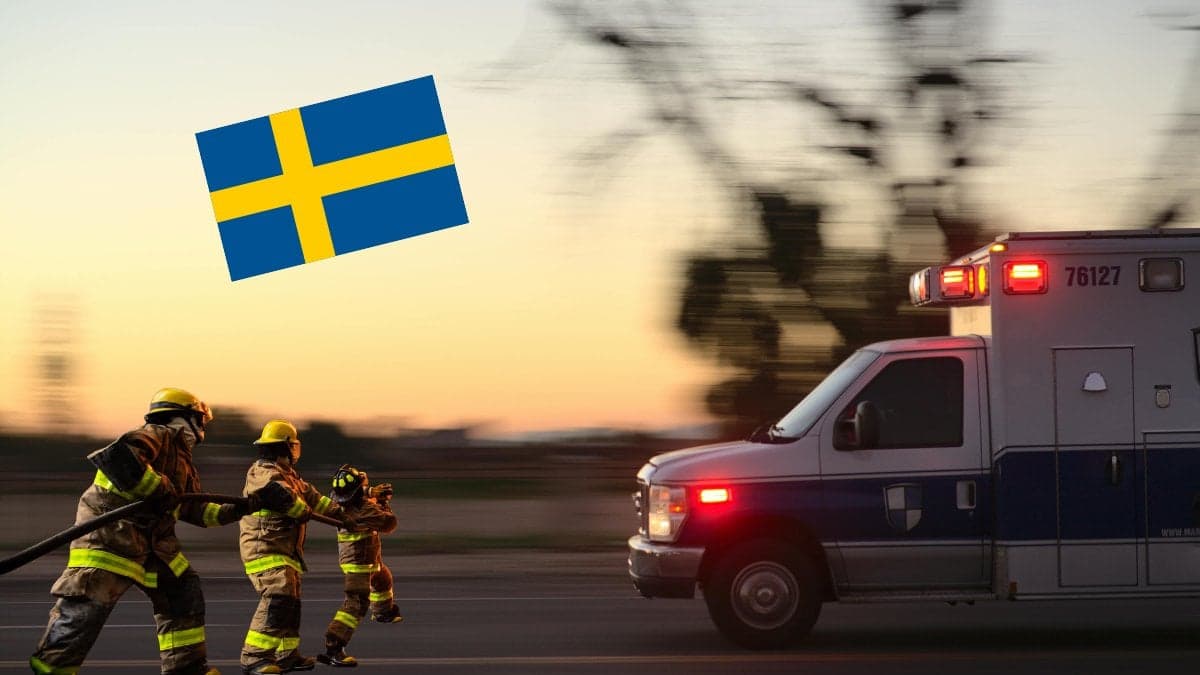 Ambulans, brandmän, flaga