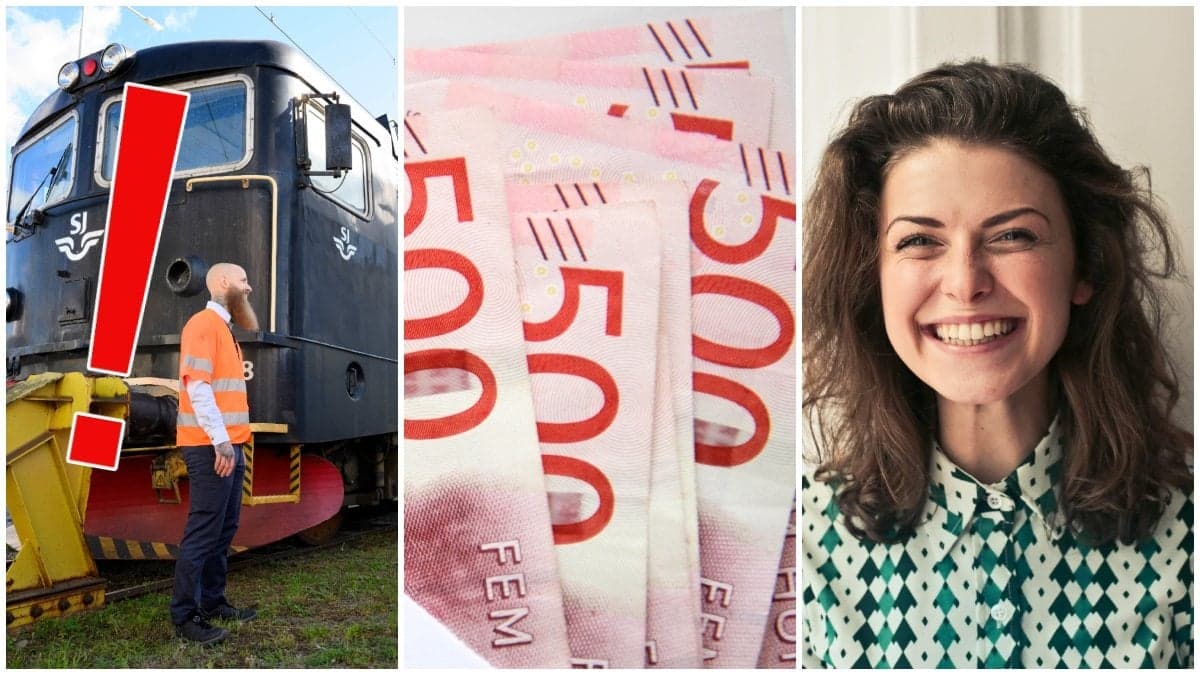 Ett SJ-tåg, femhundralappar och en glad kvinna.