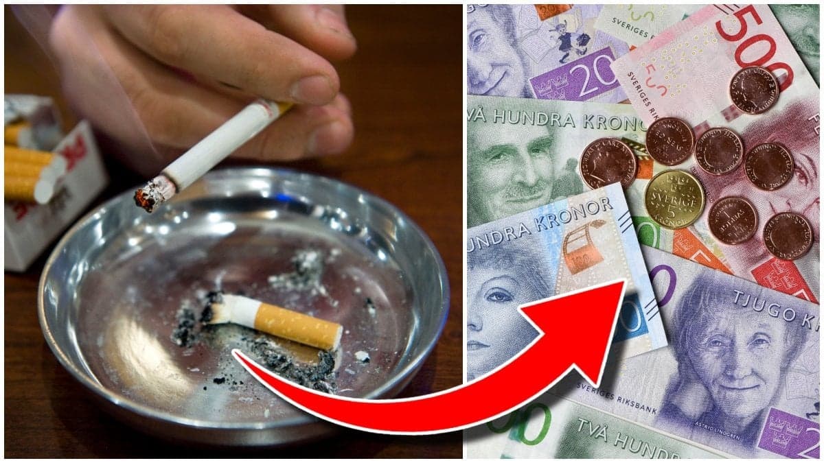 Röka cigaretter och svenska sedlar.