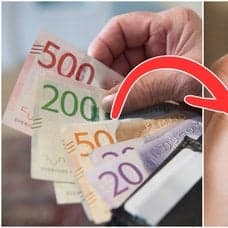 en plånbok med sedlar och en mobil med Kivra.
