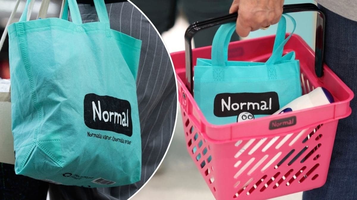 Bilder på Normals kundkorg och en bärkasse.