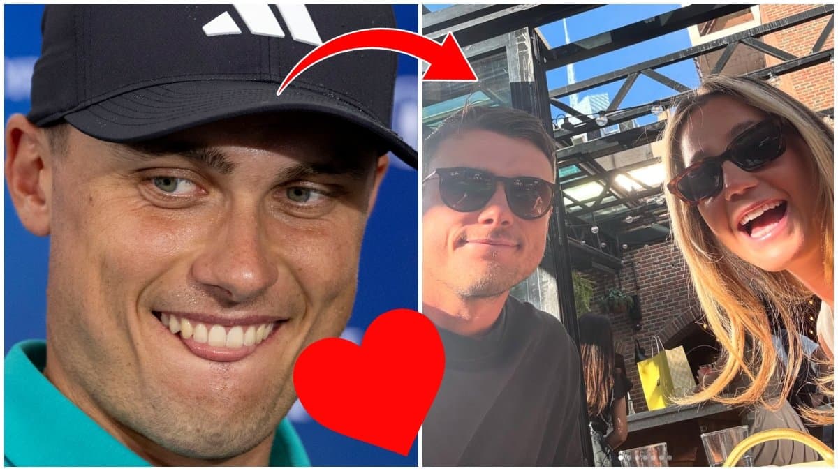 Golfspelaren Ludvig Åberg och en semesterbild på Ludvig Åberg och flickvännen Olivia Peet.