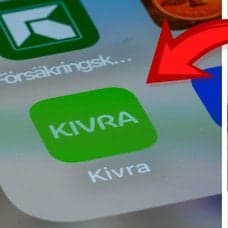 Kivra app-ikon vänster. Peson betalar med kort höger.