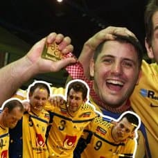 Magnus Wislander tillsammans med Ljubomir Vranjes, Ola Lindgren och Stefan Lövgren.