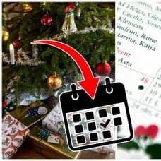 Paket under en julgran och en almanacka