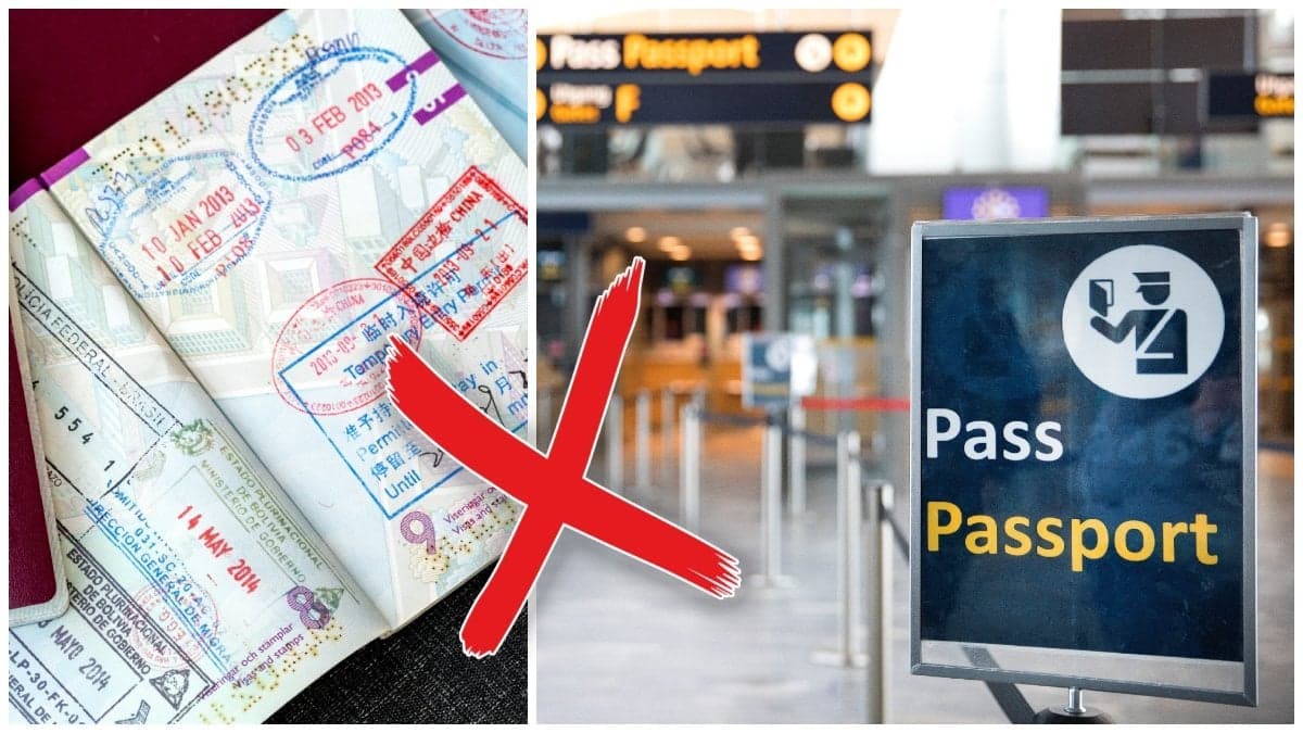 Öppet pass och en skylt om passkontroll