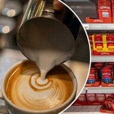 Bilder på kaffe och en kaffelatte.