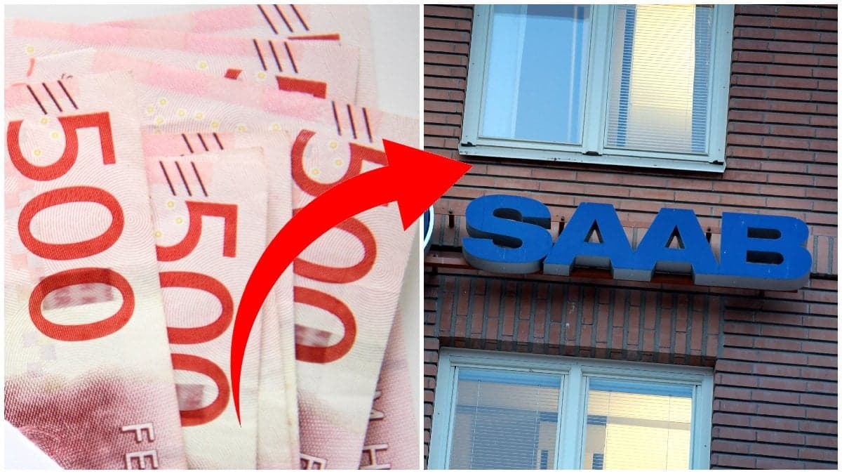 Pengar och en skylt på Saab.