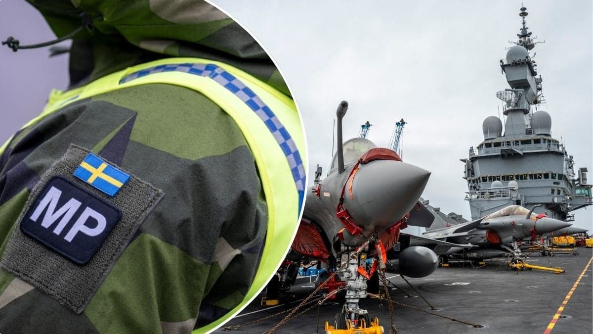 Bilder på fartyget och ett stridsflygplan.