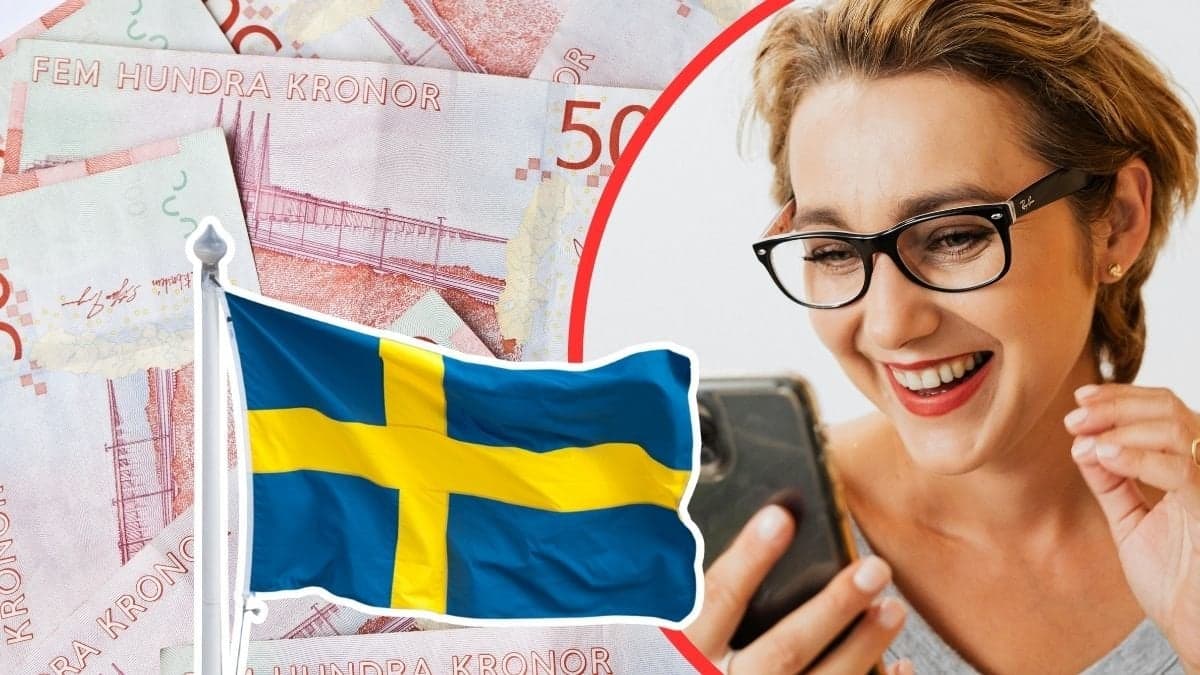 Pengar, glad kvinna, svensk flagga