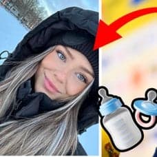 My Malmström till vänster. Sebastian Nanasi till höger. En röd pil pekar från Nanasi till Malmström. En bebisflaska och napp utklippt i mitten. 