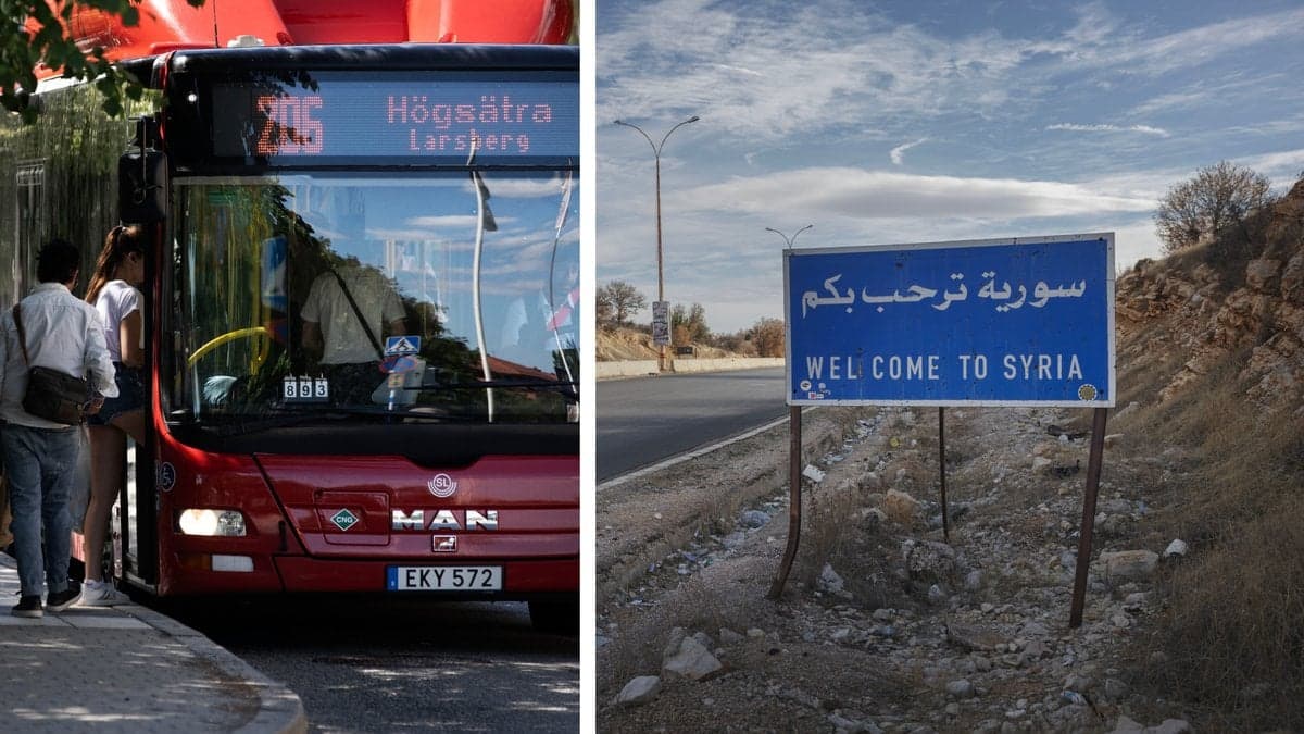 SL buss och en bild på Syrien