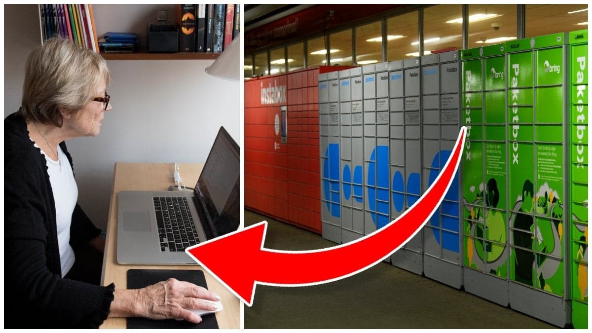 Äldre kvinna vid dator och flera olika paketboxar