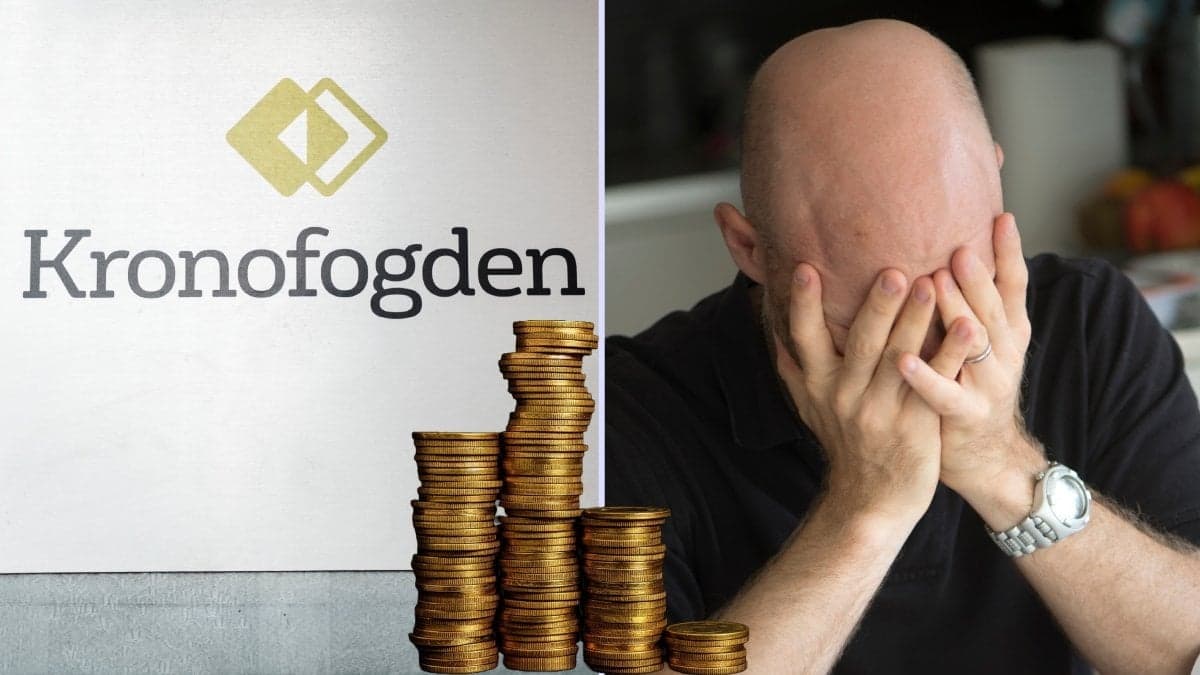 Kronofogden-skylt och man.