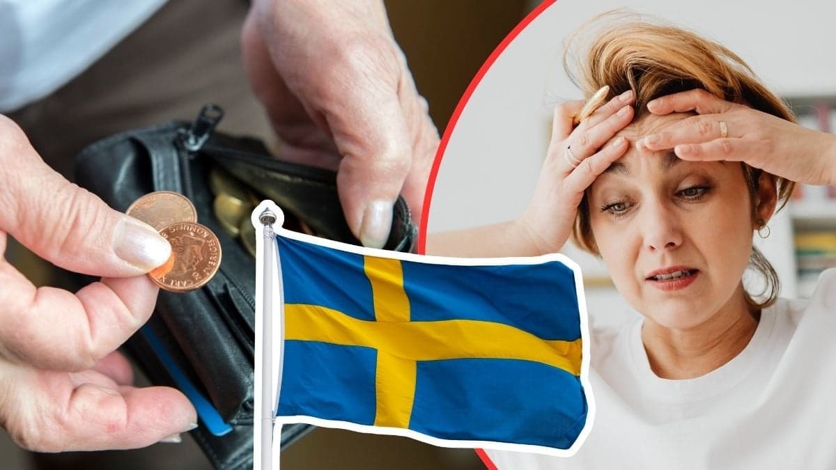 tom plånbok bekymrad kvinna svensk flagga 