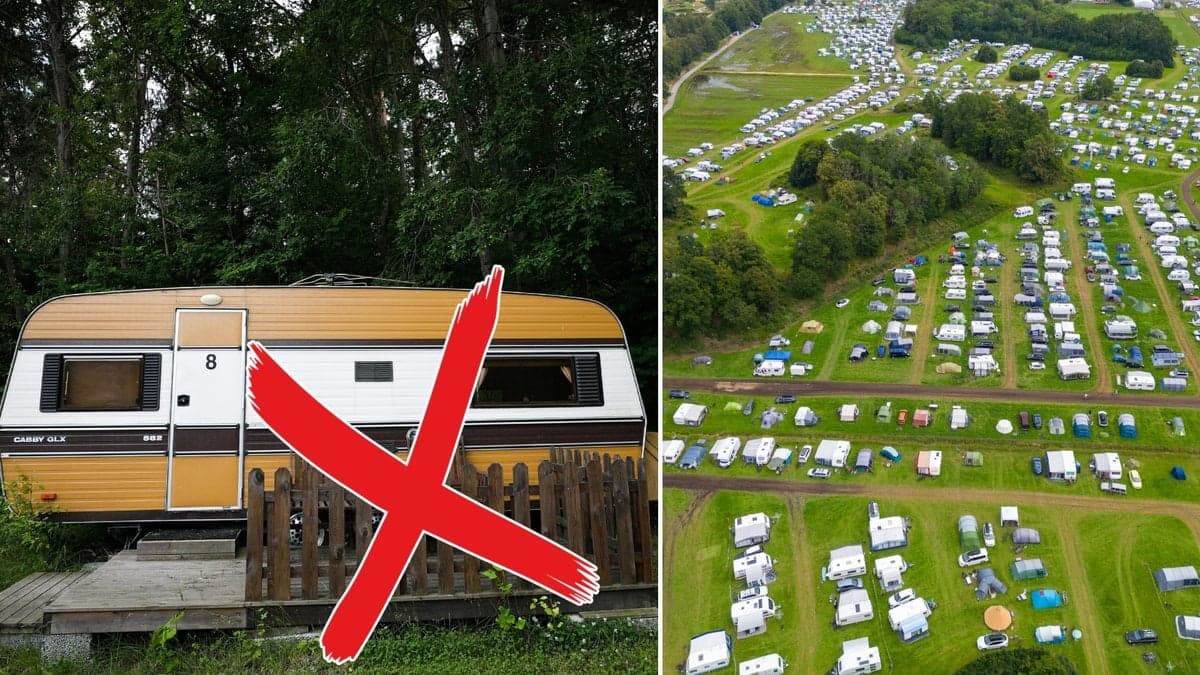 Campingvagn och en stor campingplats