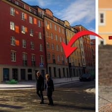 Ett äldre par promenerar och till salu skylt.