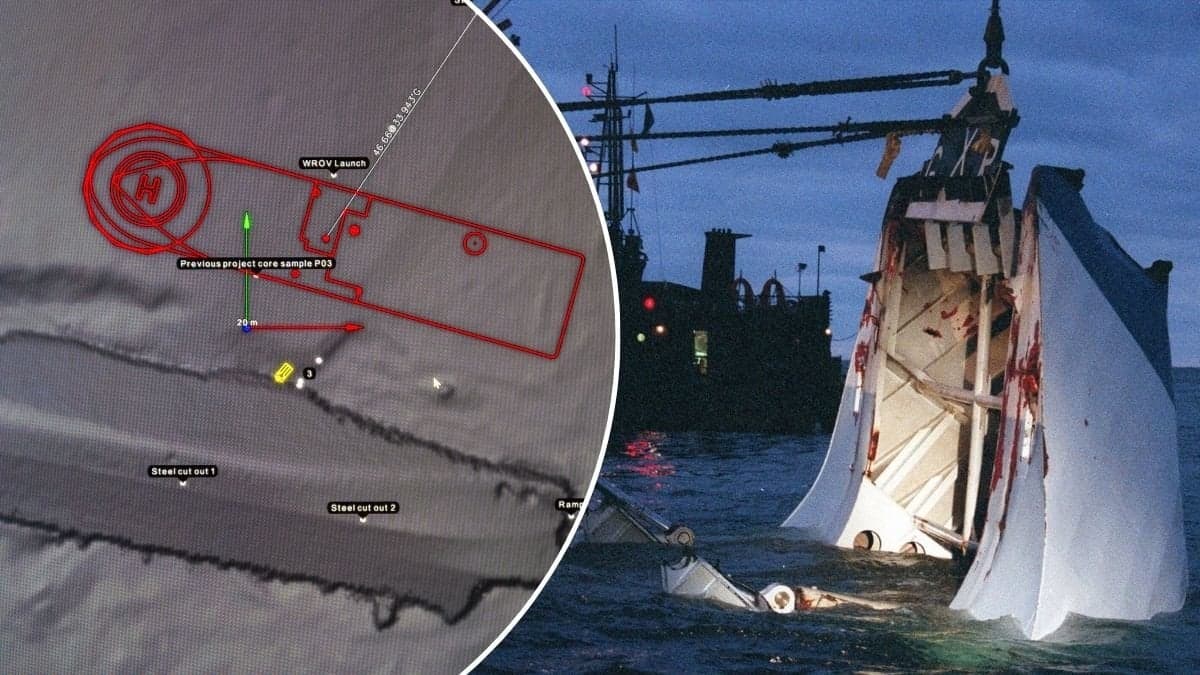 Bilder på Estnoias bogvisir och en undersökning av fartyget.