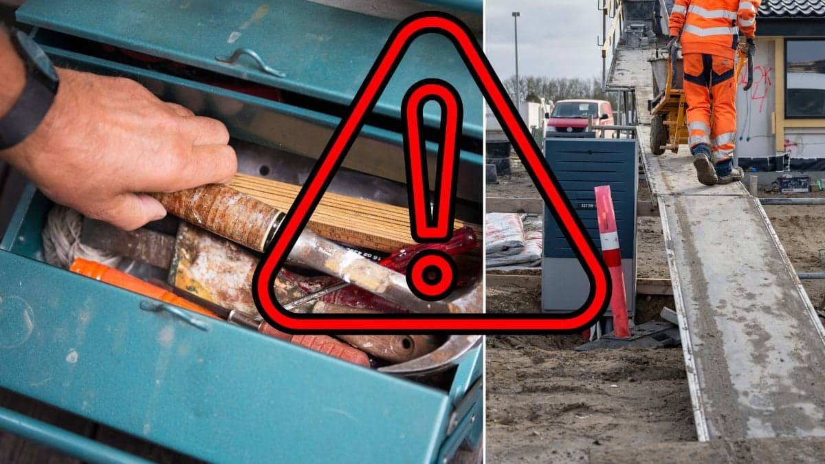 Verktygslåda och byggarbetsplats.