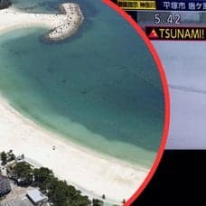 Tsunamivarning Japan. Arkivbilder.