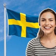 Pengar, glad tjej, svensk flagga